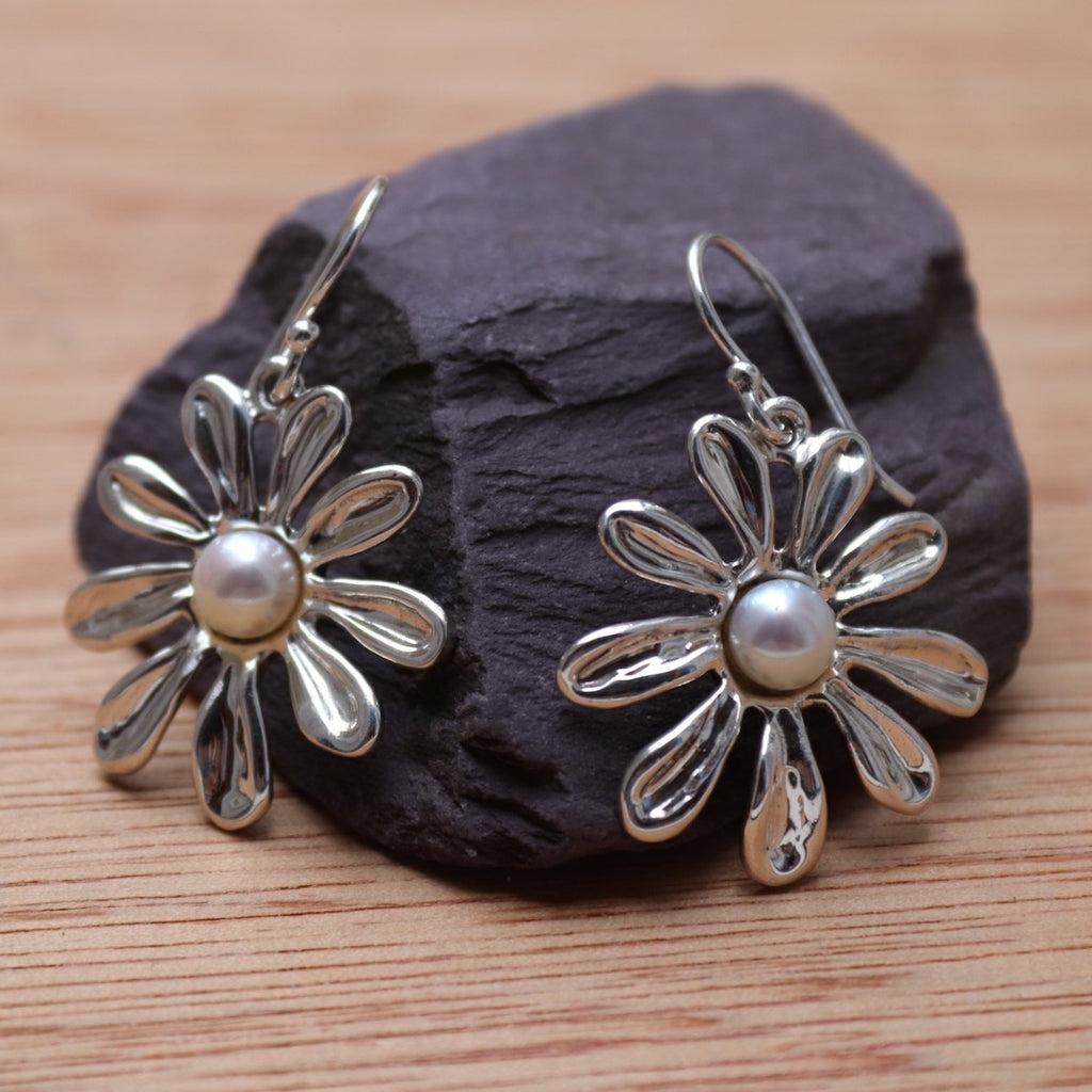 Flower Pearl Drop Earrings - Aspire Jewellery