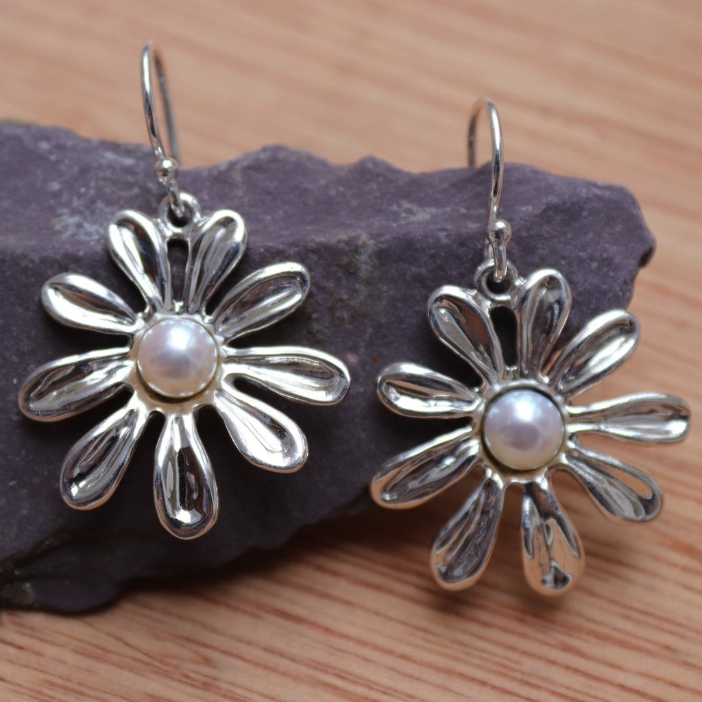 Flower Pearl Drop Earrings - Aspire Jewellery