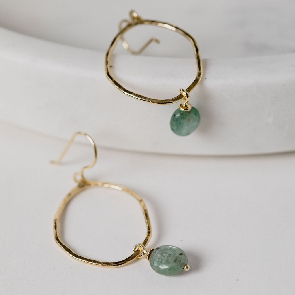 Prehnite Oval Textured Drop Earrings - Aspire Jewellery