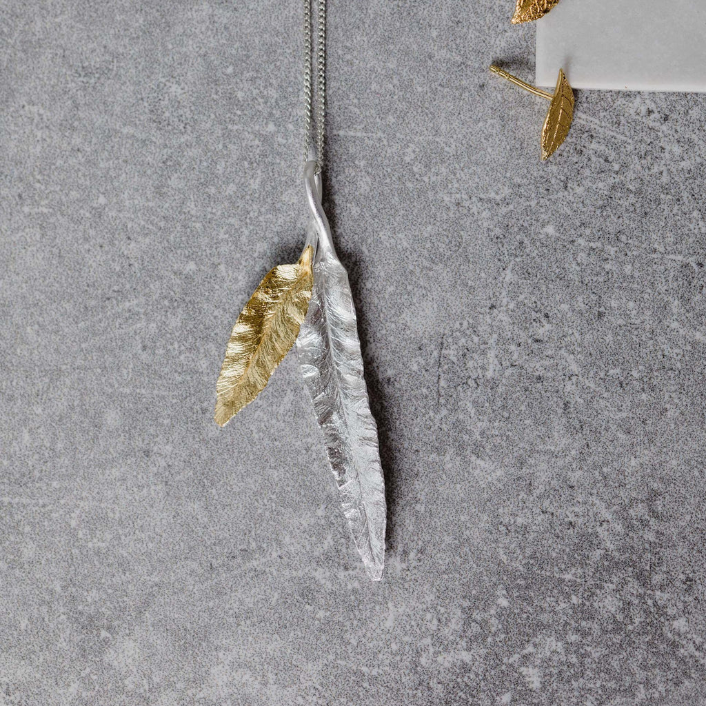 Double Real Leaf Pendant - Aspire Jewellery