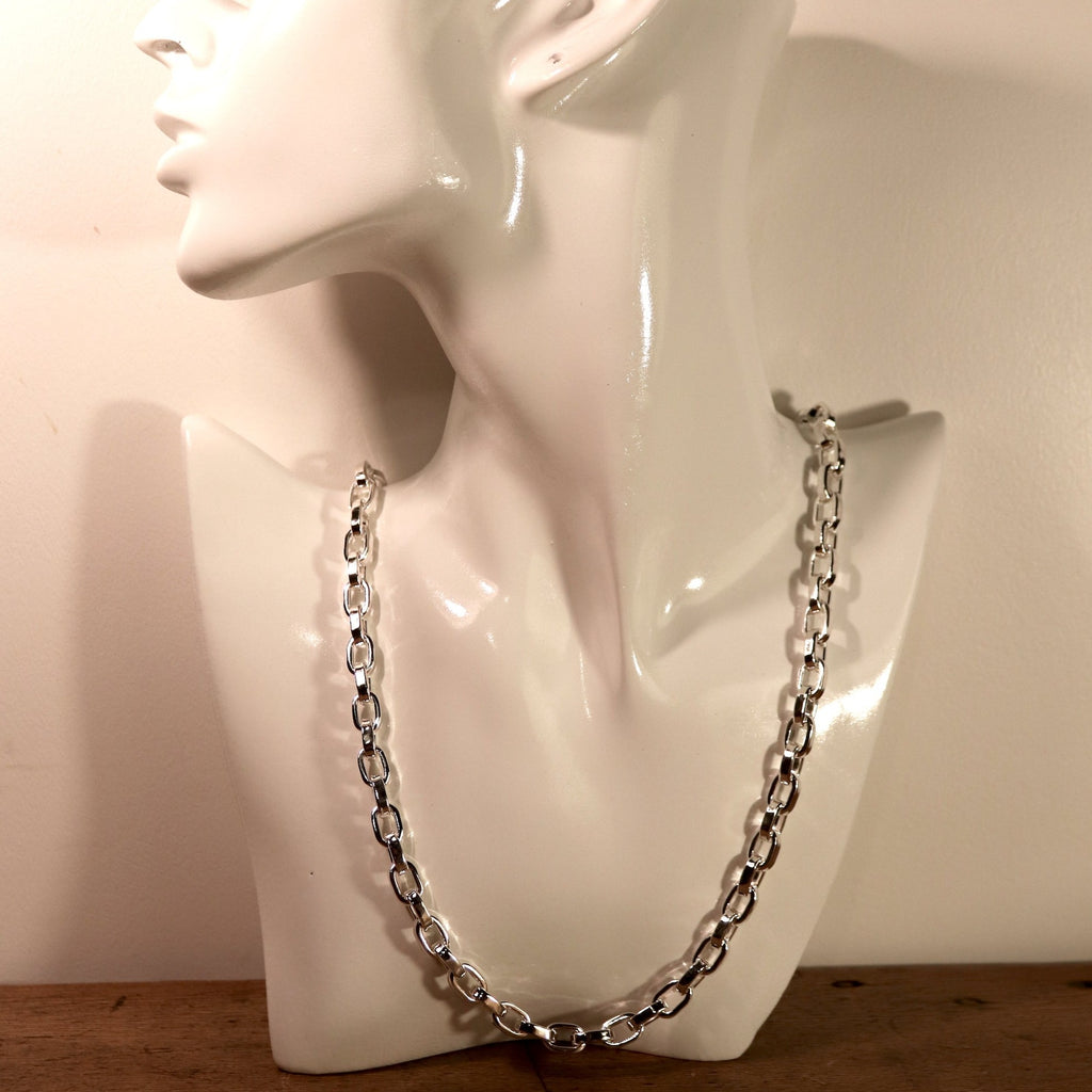 Rectangular Link Necklace on a model 22 inches